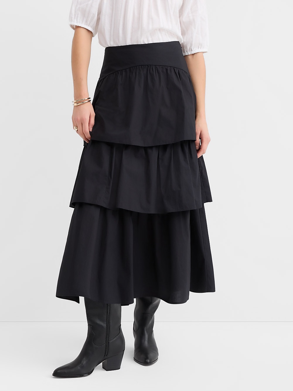 NWT LOFT Black Tiered Maxi Skirt with High Waist